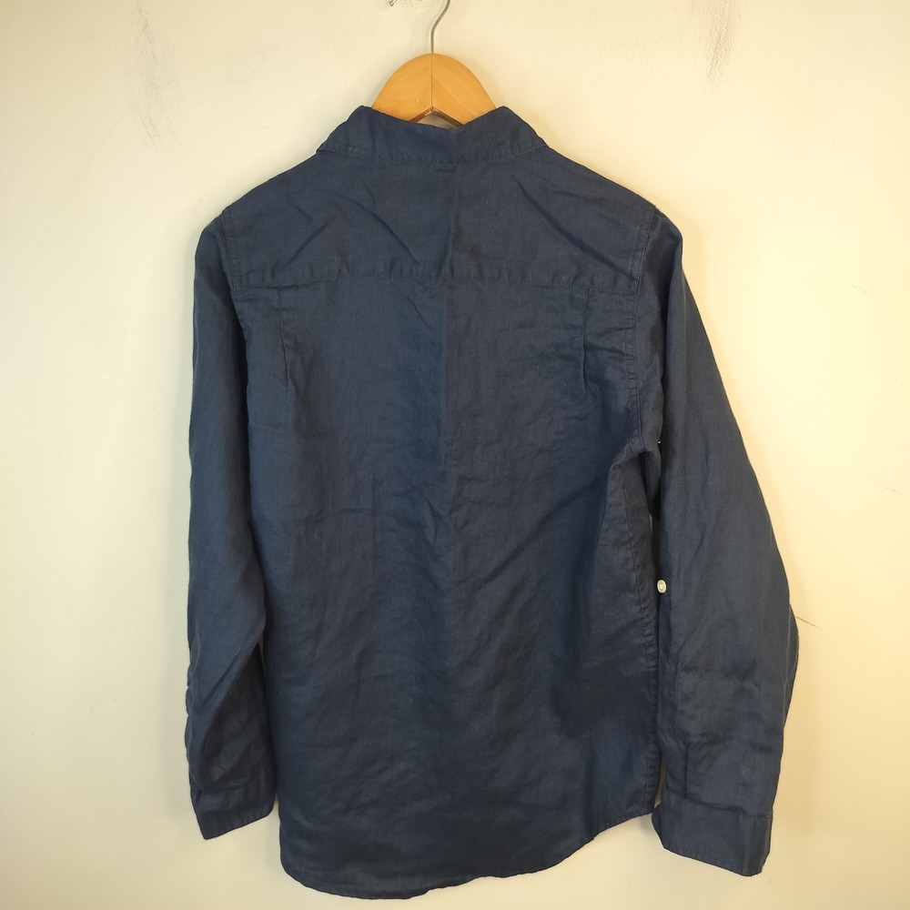 The Children's Place Linen Button Down Shirt Kids Boys XL 14 Tab Sleeve Navy - Picture 6 of 9